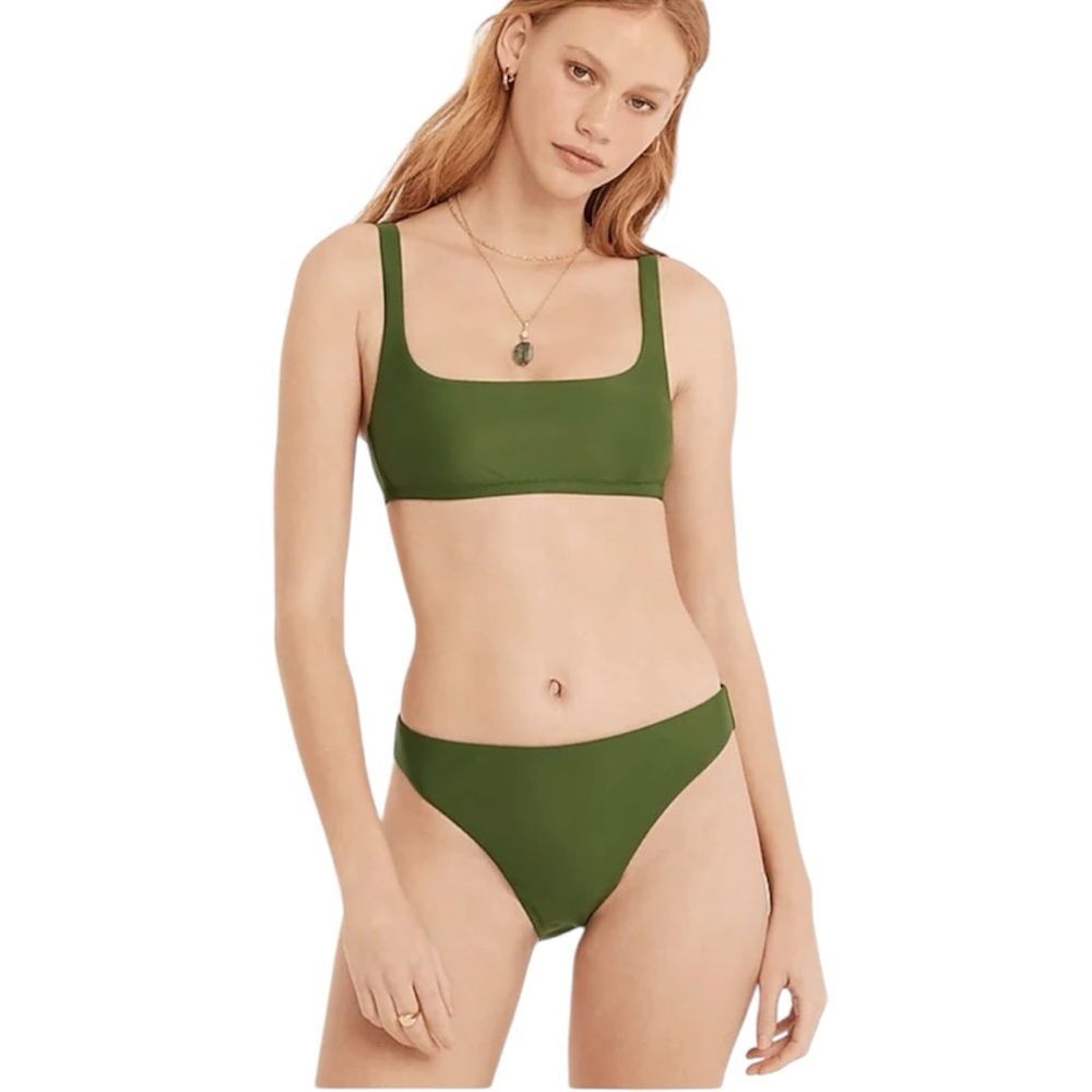 NWT J. Crew High-Rise Cheeky Bikini Bottom in Safari Size L